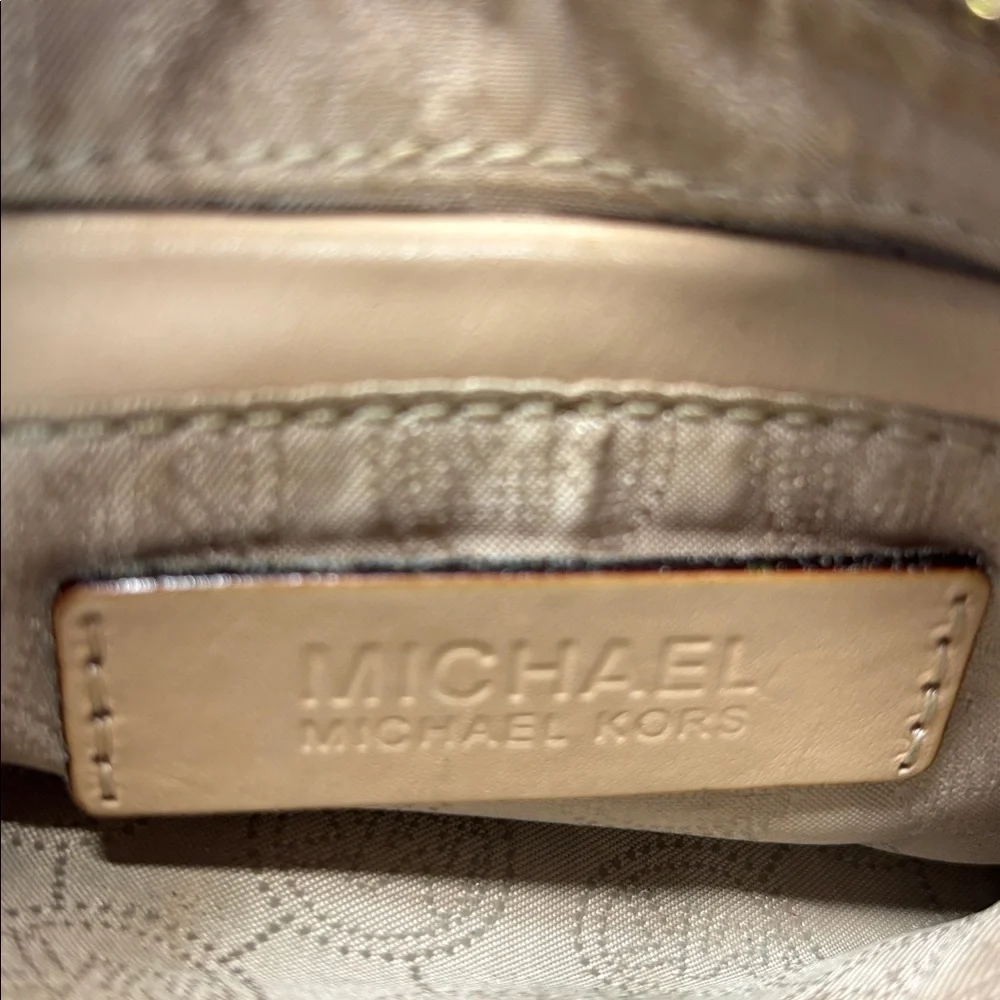 Michael Kors MK Brown Leather Wristlet Monogram Small Purse Mini Brown
